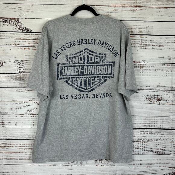 Mens 2006 Harley Davidson Motorcycle Gray T Shirt Las Vegas Blue Red Graphic 2XL - Picture 2 of 7